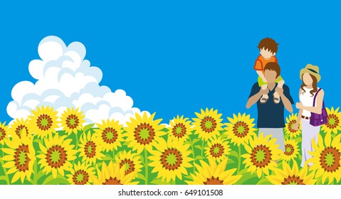 Young Family in the Sunflower field