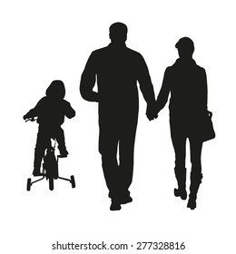 Young family. Vector silhouettes