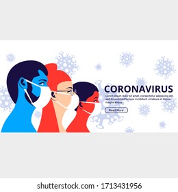 Young family wearing disposable medical masks. Coronavirus protection and prevention. Self-isolation and quarantine cartoon vector illustration. Protect yourself from virus infection concept