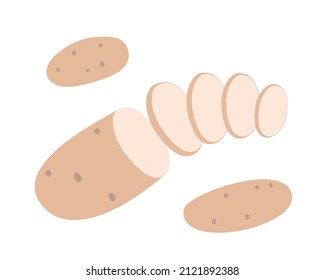 Young farm potatoes isolated on white background. Sliced ​​potatoes. Vector illustration. Eps 10
