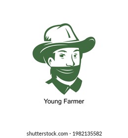 young farmer logo, silhouette of green farmer vector illustrations