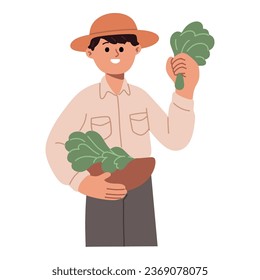 
young farmer posing with fresh vegetables