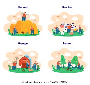 Young farmers team working web set on white background