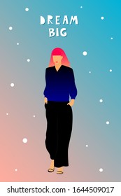 Young fashinable girl isolated on background for design card,  fashion party invitation, feminism event, girls power poster, shop sale etc.
