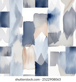 Young Fashion Blue Brown French Grey White Abstract Geometric Watercolor Scandinavian Design Seamless Pattern Wallpaper Curtain Bedding Upholstery Fabric Pastel Gift Wrapping Paper Background Vector