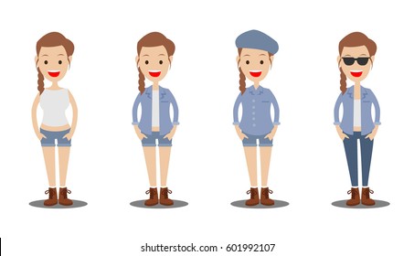 young fashion girls illustration vector 