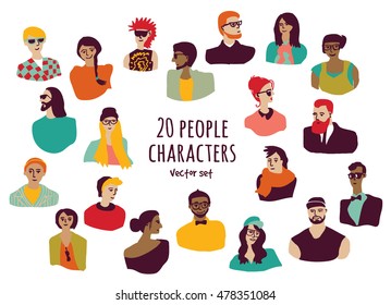 Young fashion people icons characters set isolate. Color vector illustration. EPS8
