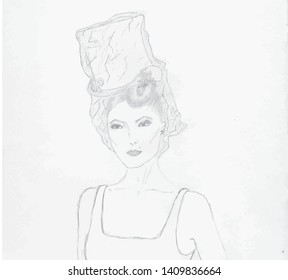 Young fashion woman in cylinder with veil on white background