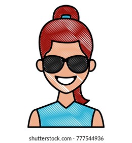 Young fashion woman with sunglasses cartoon