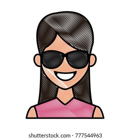 Young fashion woman with sunglasses cartoon