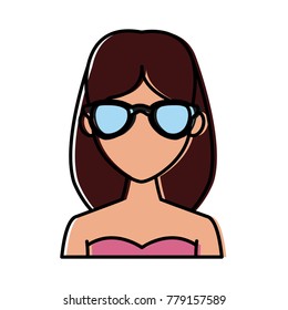 Young fashion woman with sunglasses cartoon