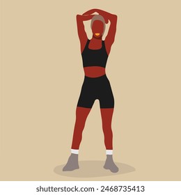 Young fashionable black woman in gym wear line art style vector