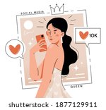 Young fashionable girl makes selfie. Popular media blogger.