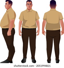 young fat business men character in different poses set vector illustration