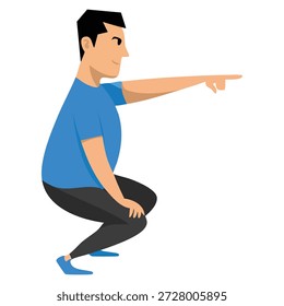 Hombre gordo joven que hace sentadillas Hombre de la obesidad que lleva el uniforme deportivo Ilustración vectorial de ejercicio de la aptitud perfecta para la salud del programa de la pérdida de peso y los temas del gimnasio