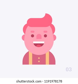 Young fat red guy friendly smiling. Modern simple and clear design. People avatar icon #3. Vector icon in flat style.