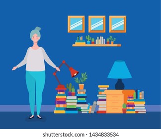 young fat woman standing in the library room