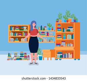 young fat woman standing in the library room