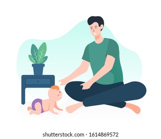 Young father and his son illustration. Fatherhood concept