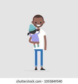 Young father holding the daughter. Parenthood. Young modern family / flat editable vector illustration, clip art