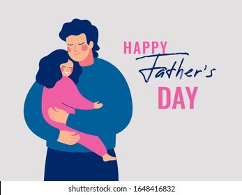 Young father holds his daughter with care and love. Happy Fathers Day concept with daddy and small girl. Vector illustration