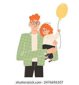 A young father holds his little daughter in his arms