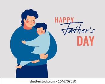 Der junge Vater pflegt und liebt seinen Sohn. Happy Vathers Day Konzept mit Papa und kleinen Jungen. Vektorillustration