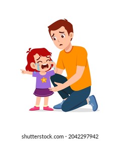 young father hug crying little girl and try to comfort