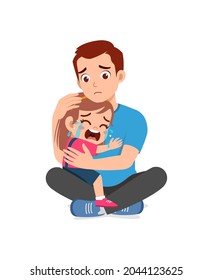 young father hug crying little girl and try to comfort