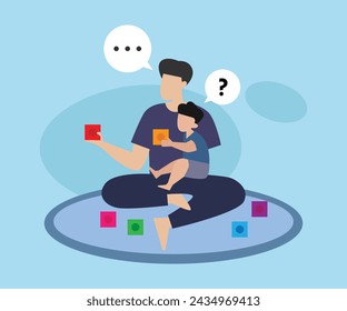 Young father playing with his son at home flat vector illustration flat vector illustration