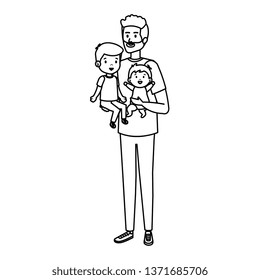 young father with son and baby characters