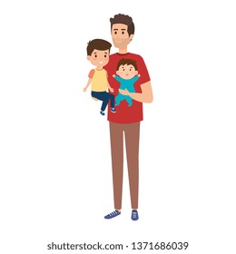 young father with son and baby characters