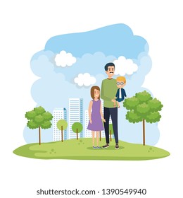 young father with son and daughter in the park