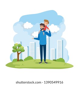 young father with son in the park scene