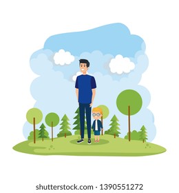 young father with son in the park scene