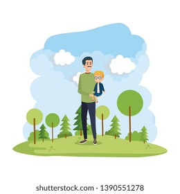 young father with son in the park scene