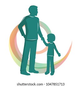 Young father and son silhouette vector illustration.