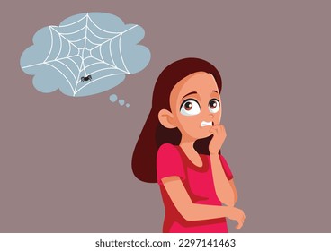 
Young Fearful Girl Suffering from Arachnophobia Vector Cartoon Illustration. Stressed young girl feeling fearful and anxious 
