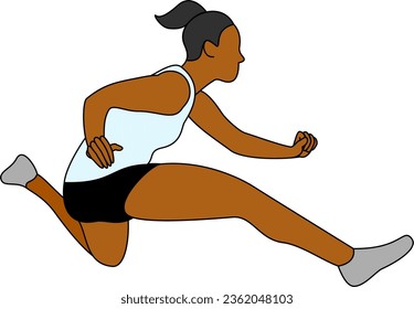 A young Female athlete does hurdling training for her track competition training. Cartoon style illustration.