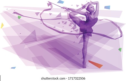 Young female athlete performing with a ribbon