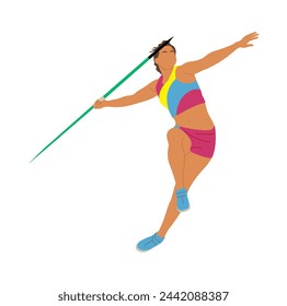 Young Female athlete throwing javelin vector art.