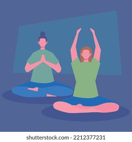 young female athletes practicing yoga