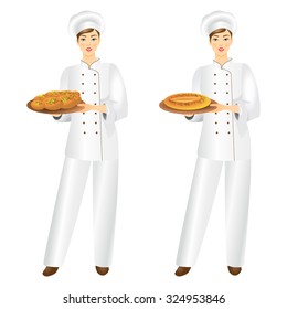 Young female baker with a fresh bread