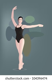 young female ballerina pose isolated on dark blue