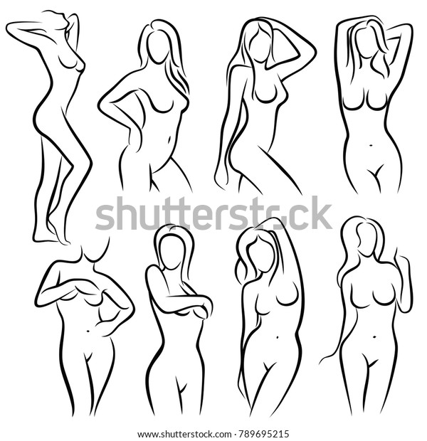若い女性の体の輪郭がシルエットベクター画像の美しいロゴ 女性の体の美しいスケッチ セクシーなフィギュアのヌードイラスト のベクター画像素材 ロイヤリティフリー