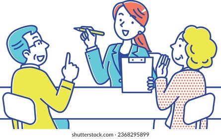 Young female businessman listening to an elderly couple