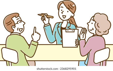 Young female businessman listening to an elderly couple