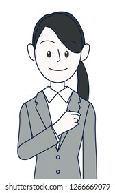 Young female businessman with a pose to hit her chest