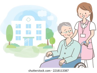 Young female caregiver helping a senior man in a wheelchair