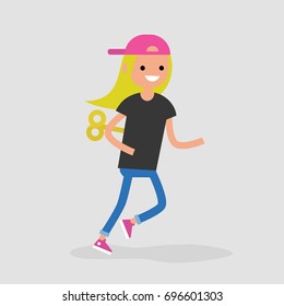 Young female character with a clockwork mechanism. Efficiency conceptual illustration. Flat editable vector illustration, clip art